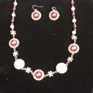 Vintage 1946  Brand Red and White Gem Necklace Set